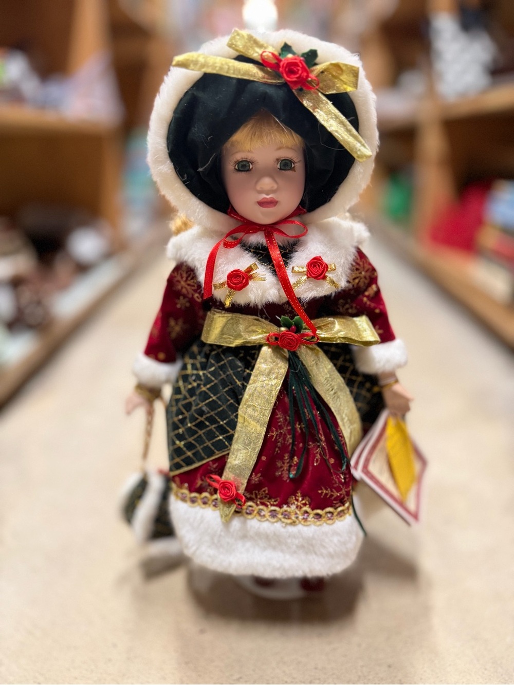 Vintage Holiday Doll in Red and Gold Dress
